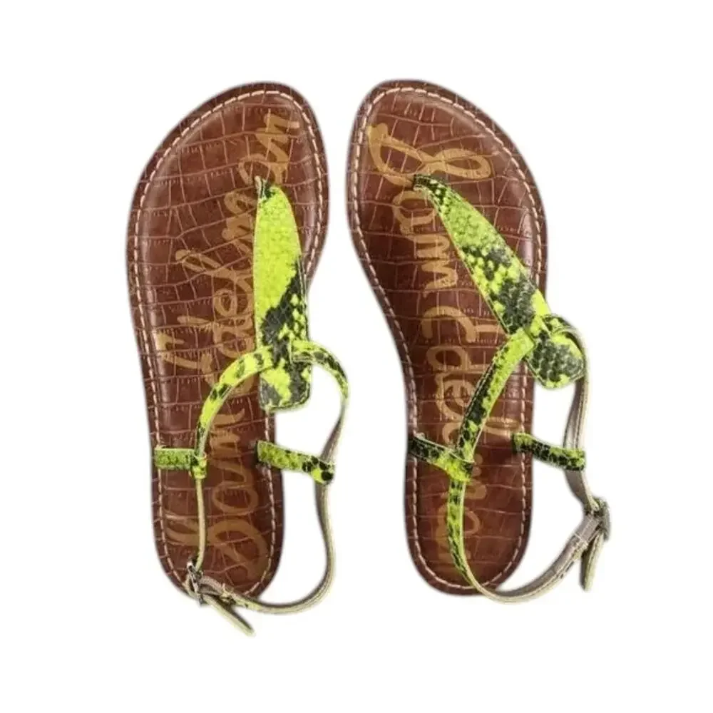 Sam Edelman Shoe Women 5.5 Sandal Fashion Snake Print Neon Gigi Flat Ankle Strap